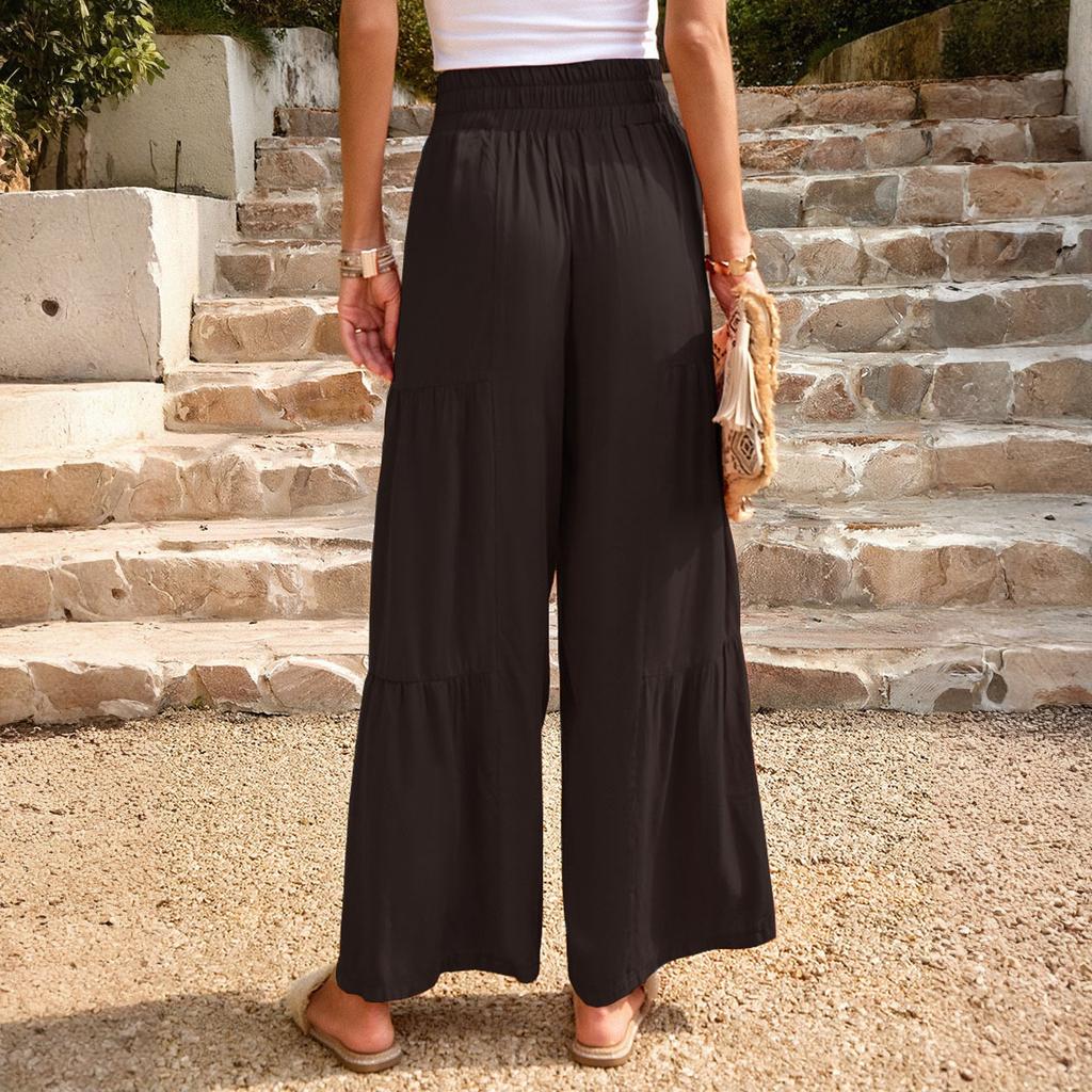 Women's Drawstring High-waisted Casual Wide-leg Trousers