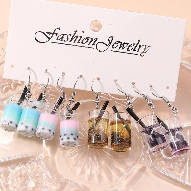 4 Paar Bubble Tea Tropfenohrringe Set für Damen Simulation Weinbecher Ohrringe Mädchen Party Schmuck Geschenke