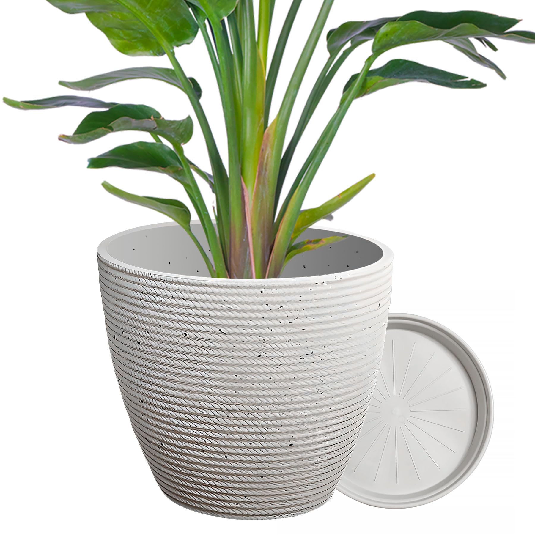 

DADAGUAI Planter with Thickened Plant Pot Stylish Pot with Drainage for Indoor and Outdoor Round Plastic Plant Pot Saucer, Medium, Stand, Holes, белый