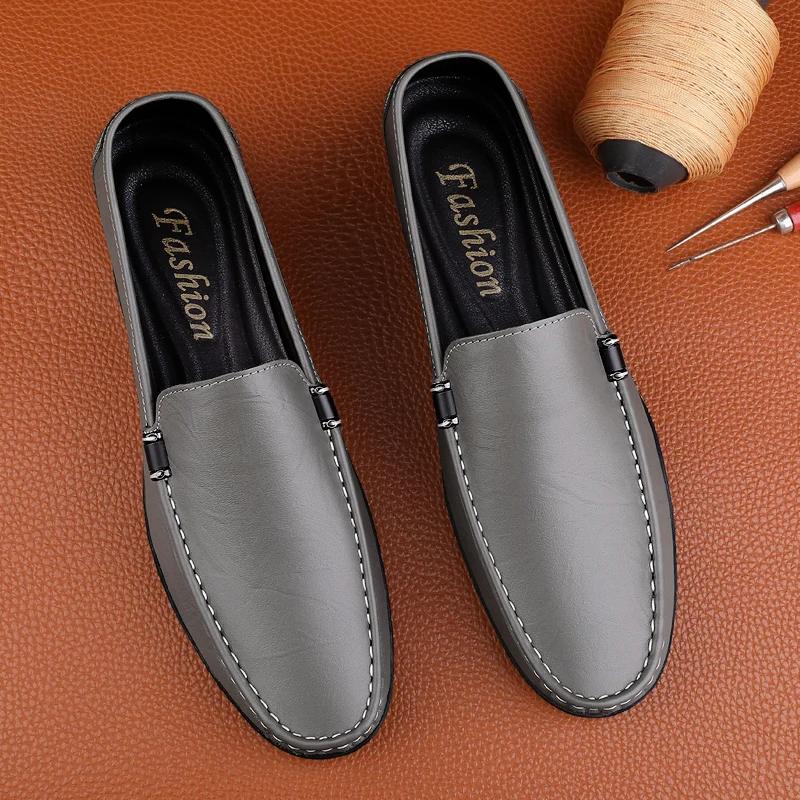 Fashion High Quality Leather Mens Casual Low Shoes Slip-On Loafers Breathable Lightweight Business Shoes Fashion Male Walking Moccasins