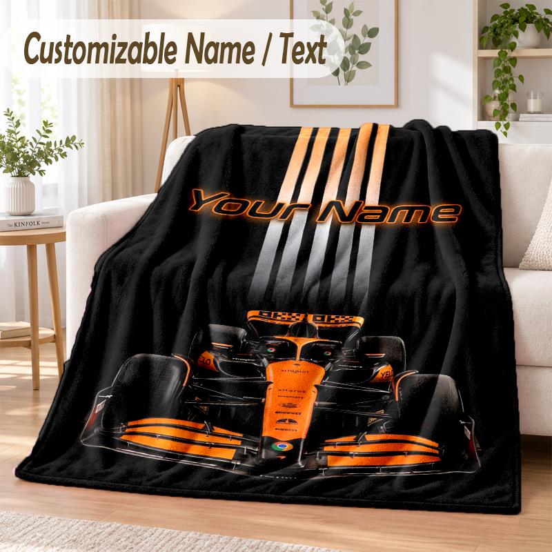 Custom Text Flannel Blanket McLaren Print Warm Cozy Blanket Home Sofa Bedding