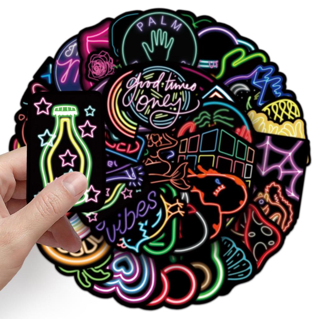 50 Neon Graffiti Personality Stickers for Laptops, Suitcases, Skateboards, and Cars
