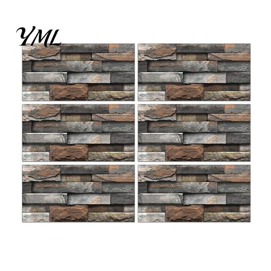 Modern Industrial Wall Decor 6Pcs Vintage Faux Stone Self?Adhesive Tiles, Waterproof Oil?Proof Backsplash Stain-resistant Covering Sticker, Peel &