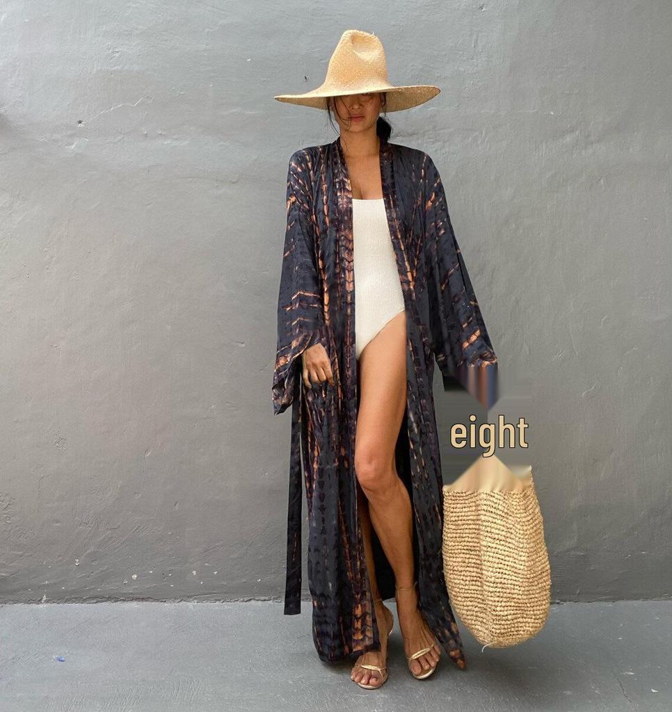 Trendiger Viskose-Cardigan mit Wasserzeichen-Print für den Strand