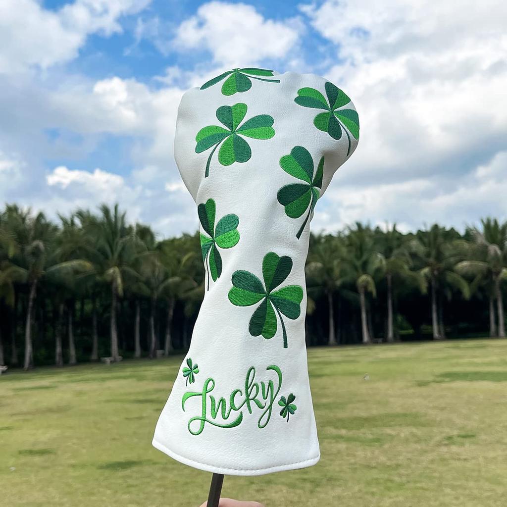 Golf Club Head Cover Lucky Clover Specification Golf Wood Cover Set Golf Driver Cover Fairway Hybrid Head Cover Putter Cover Pin Type Aliennana Made