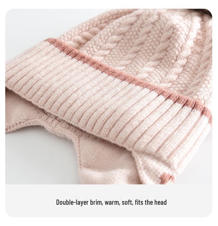 Children's Cute Bear Ear Winter Hat and Scarf Set - Warm, Windproof Knit for Students