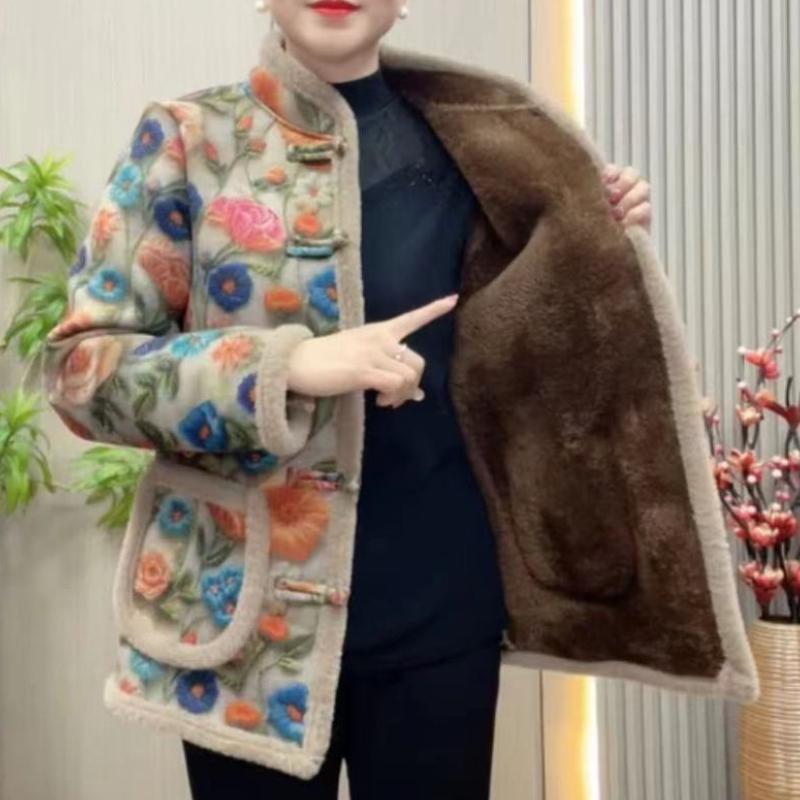 New Chinese Style Middle-Aged and Elderly Women's Long-Sleeved Short Thickened Coat Fashionable Temperament Mother's Winter Warm Floral Cotton Coat