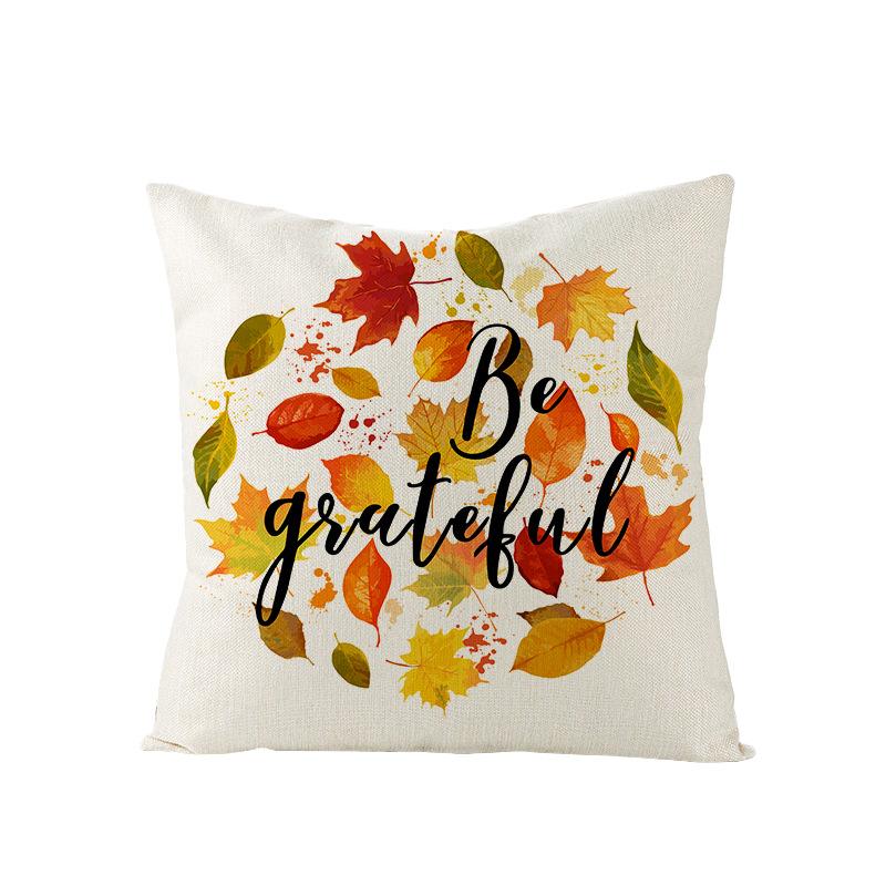 Autumn Maple Leaf Pumpkin Print Polyester Pillow Cover Home Furnishings Letter Plaid Sofa Cushion