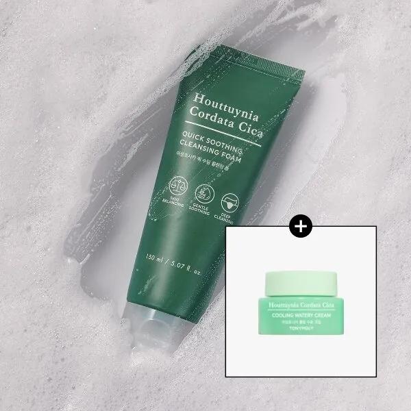 

Дополнительный подарок: Очищающая пенка для быстрого успокоения кожи с центеллой азиатской + Охлаждающий крем с хауттуйнией сердцелистной 8 мл