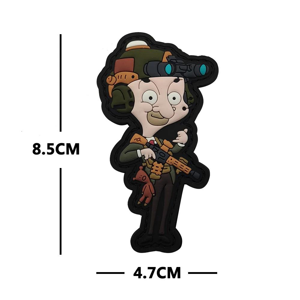 Funny Mr. Bean Soldier Sticker 3D PVC Soft Glue Cartoon Magic Sticker Mr. Bean Tactical Patch