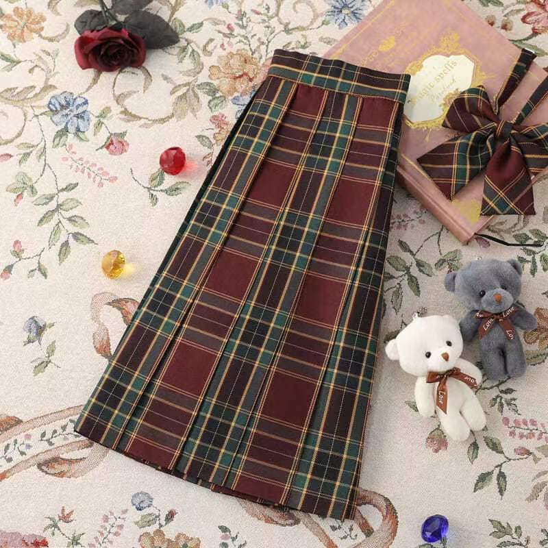 Pure Desire JK Uniform: Women's Slim-Fit Short Sleeve Shirt & Plaid Skirt Two-Piece Set