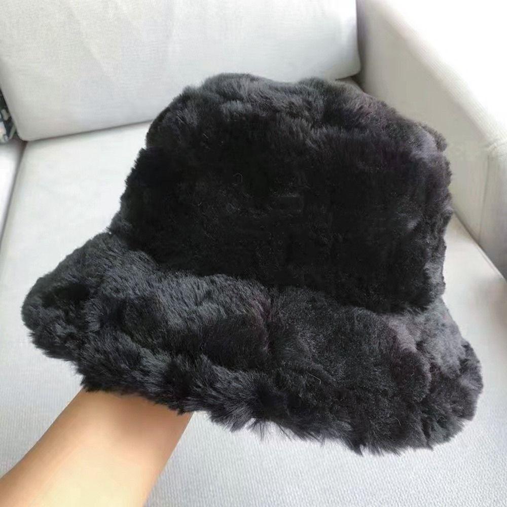 Outdoor Faux Fur Soft Warm Bucket Hat Panama Hat Sun Cap Fisherman Cap