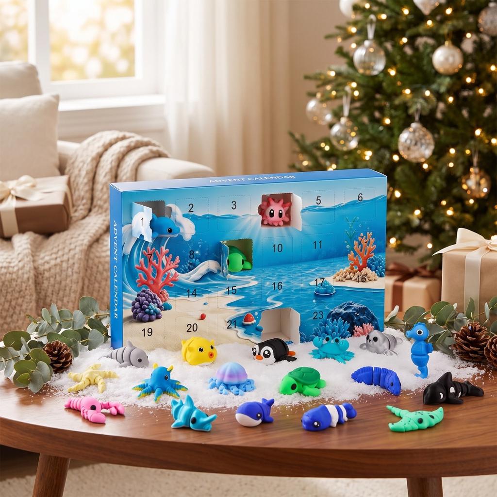 3D Printed Animal Christmas Advent Calendar with Surprise Figurines