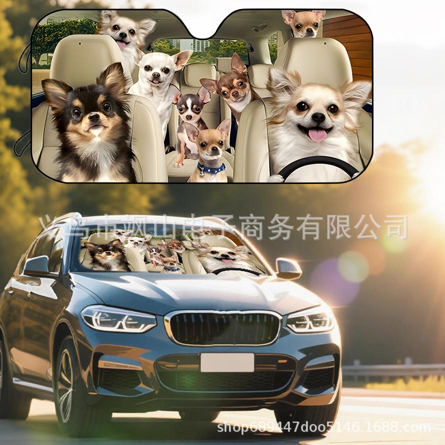 Platform Rottweiler Black Dog Print Car Front Glass Sunscreen Sunshade
