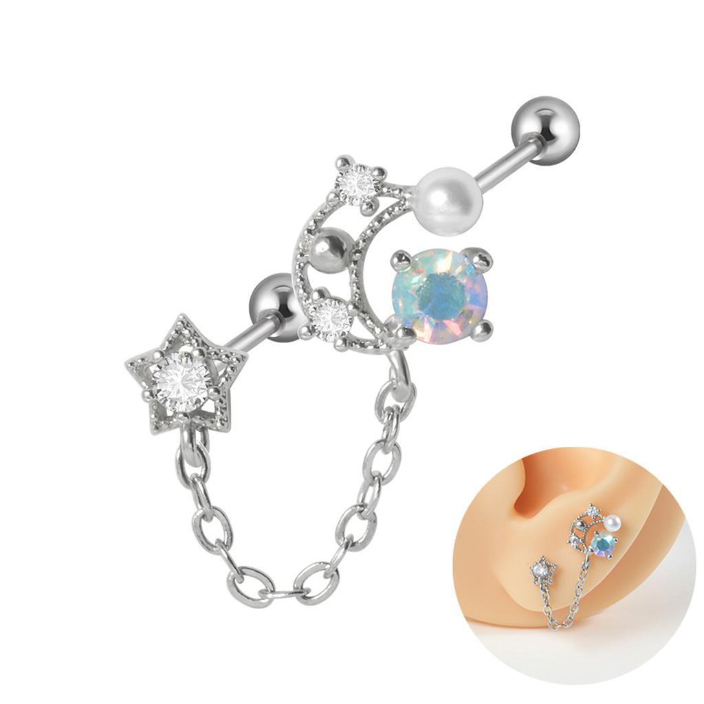 Stainless Steel Ear Ring Tragus Helix Ear Lobe Stud Flower/Moon/Star Women Girls Drop Earring Fashion Ear Accessory