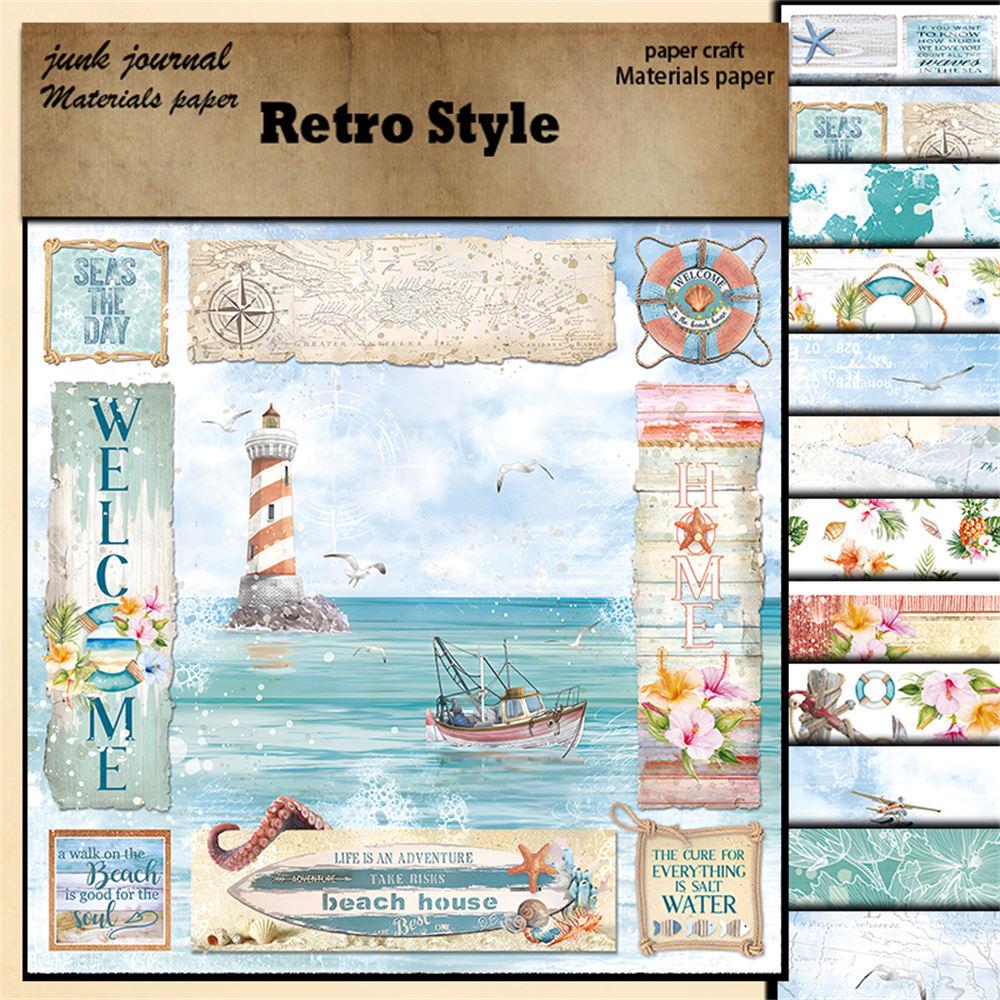 12 Sheets Retro Summer Breeze Collage Material Paper for DIY Journaling Stickers