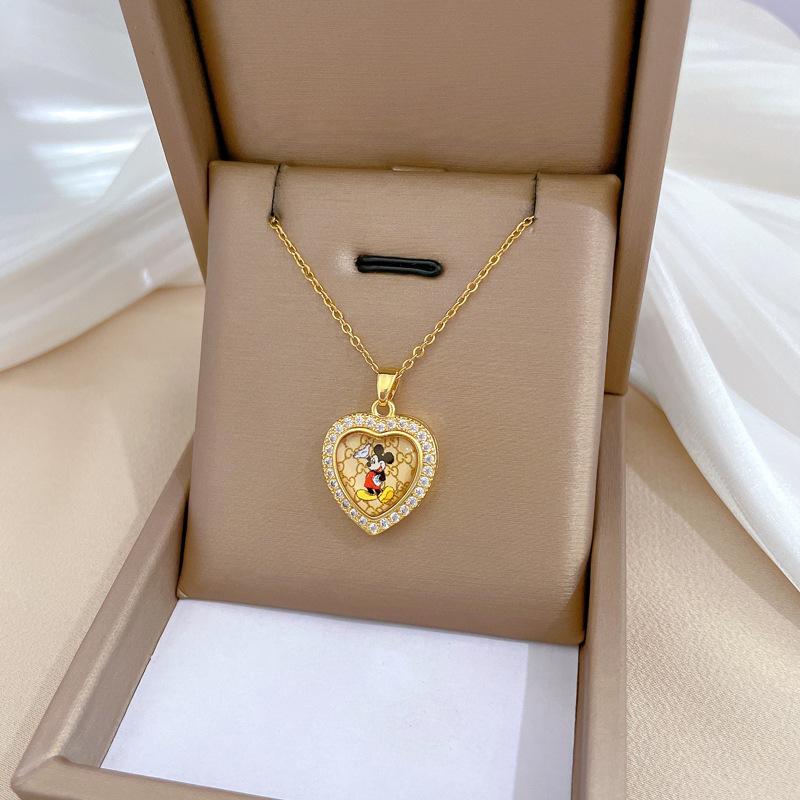 Mickey Head Heavy Industry Necklace Women'S Copper Micro-Inlaid Real Gold Electroplating Delicate Clavicle Chain Neck Chain