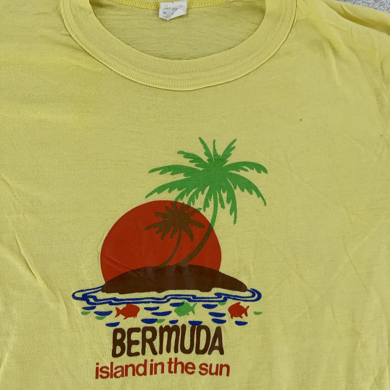

Vintage Bermuda Sunset Shirt Mens Medium Island In The Sun Palm Tee Tourist 80s XL