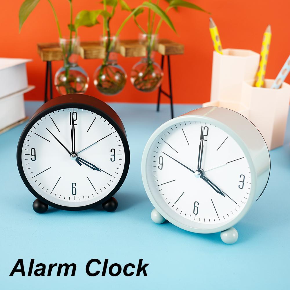 Alarm Clock Night Light Small Round Silent Sweep Analogue Alarm Clock Table Clocks for Home Office Desktop drop