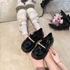 Platform Mary Jane small leather shoes spring and autumn new bow pearl French retro with skirt jk single shoes