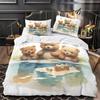 Cartoon rabbit bedding set with 3D printing for children and adults, luxurious ultra-fine fiber soft down duvet cover with zippe