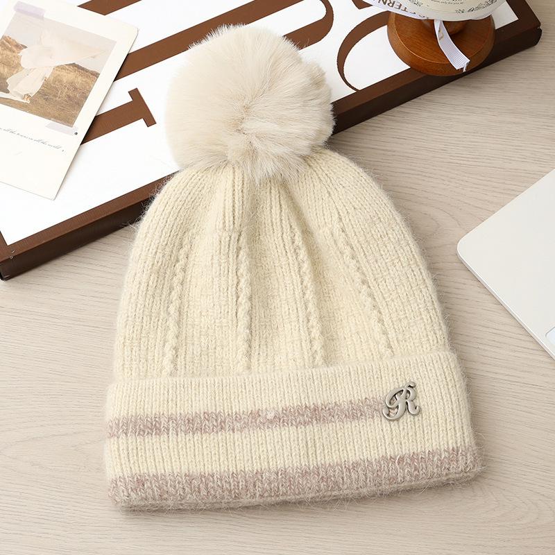 Autumn and Winter Women's Velvet Knitted Wool Hat Outdoor Travel Windproof Warm Hat Cycling Cold Ear Hat
