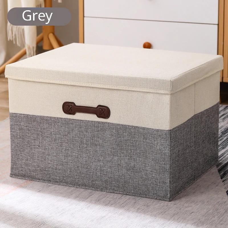 Cotton Linen Folding Storage Box with Lid Closet Drawer Clothes Books Toys Sundries Quilts Organizer Laundry Basket for Wardrobe