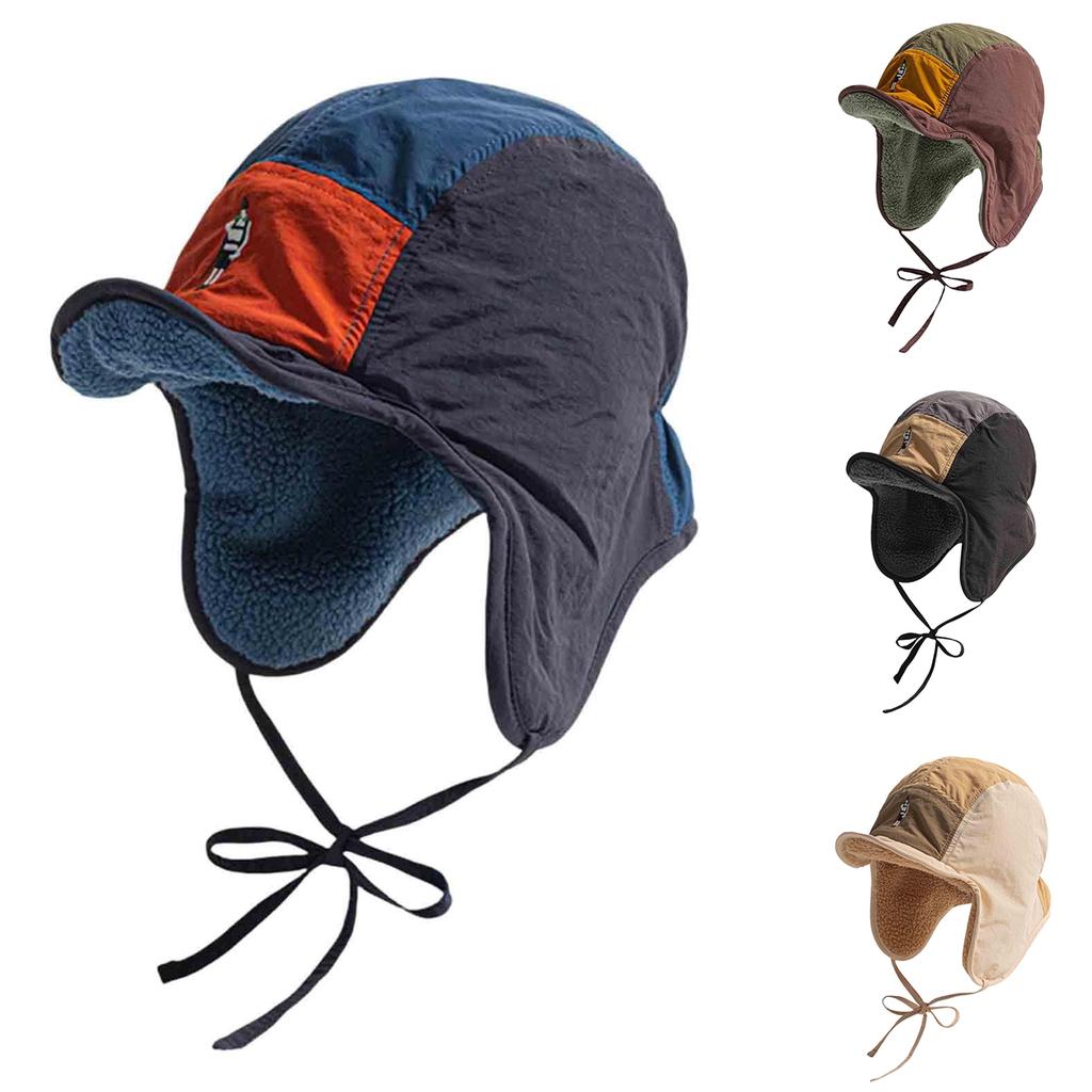 Retro Five Piece Color Blocked Velvet Warm Lei Feng Hat For Both Men And Women, Windproof And Casual Versatile Hat For Cycling