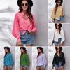 Spring Stand Up Collar Lantern Sleeve Shirt Women's Solid Color Long Sleeved Shirt Chiffon Shirt Blouses & Shirts