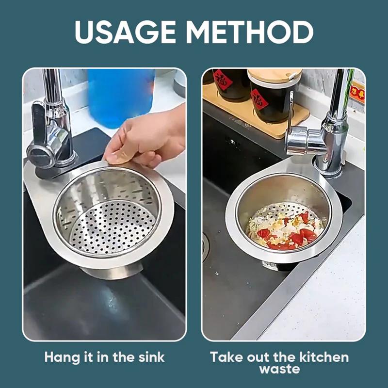 Multi-functional Drain Basket Stainless Steel Corner Sink Strainer Kitchen Sink Drain Basket Swan Kitchen Corner Sink Filter