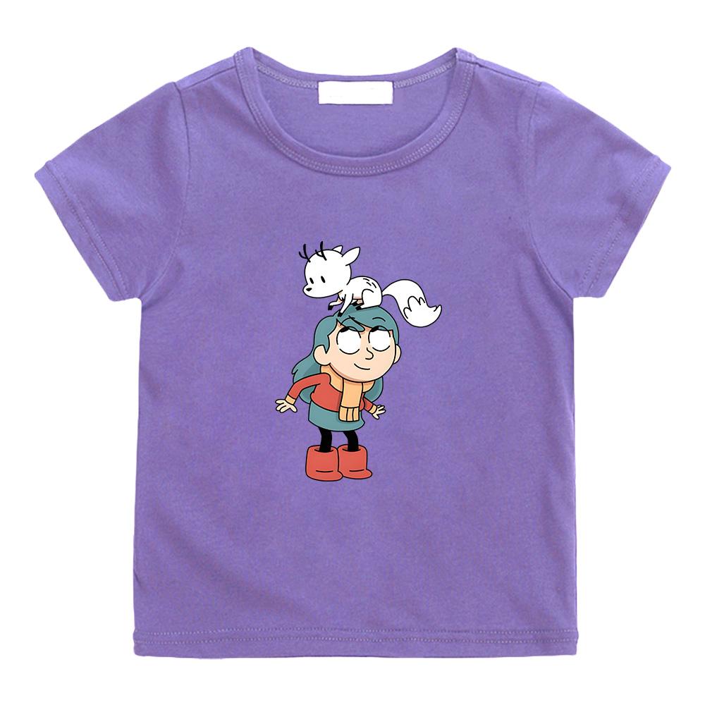 Hilda y Twig Juegan Juntos Camiseta con Estampado de Anime Niñas Lindas Niños Kawaii Tops para Niños Verano Tendencias Creativas Camisetas Ropa de Algodón