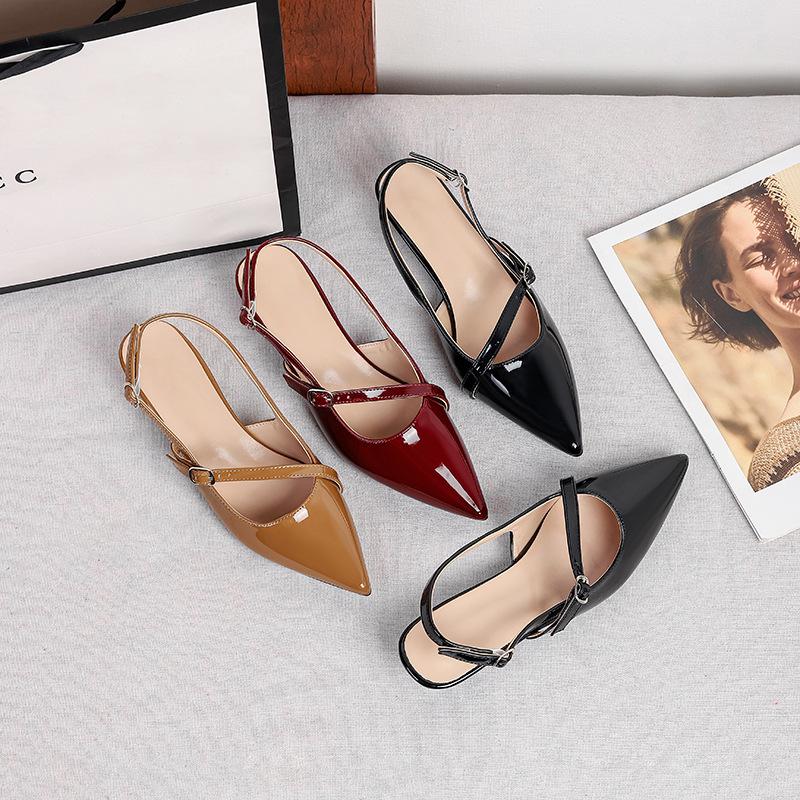 Low Kitten Heels for Women Slingback Dressy Pumps Pointed Closed Toe Ankle Strap Wedding Pumps Women's Summer Comfortable Slip on Low Heeled Shoes