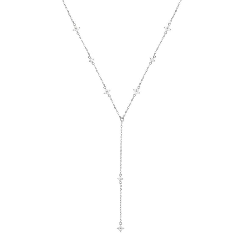 Anziw Moissanite Long Tassel Pendant Necklace 925 Silver Four Clover Flower Y Chain Necklace for Women Valentine Gift Trend