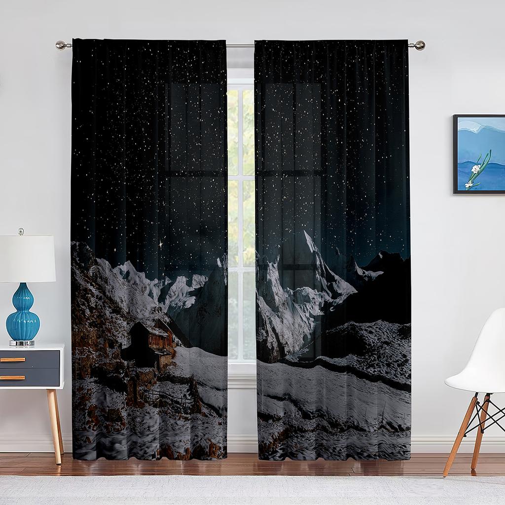 Mountain Landscape Sheer Voile Curtain Snow Peak Lakes Nature Scenery Window Tulle Curtains for Living Room Modern Bedroom Decor