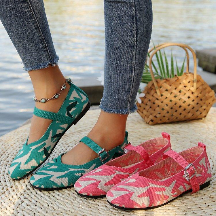 Large Size Flat-Bottomed Casual Work Single Shoes Women'S Flying Woven Round Head Light Mouth Retro Color Matching Shoes