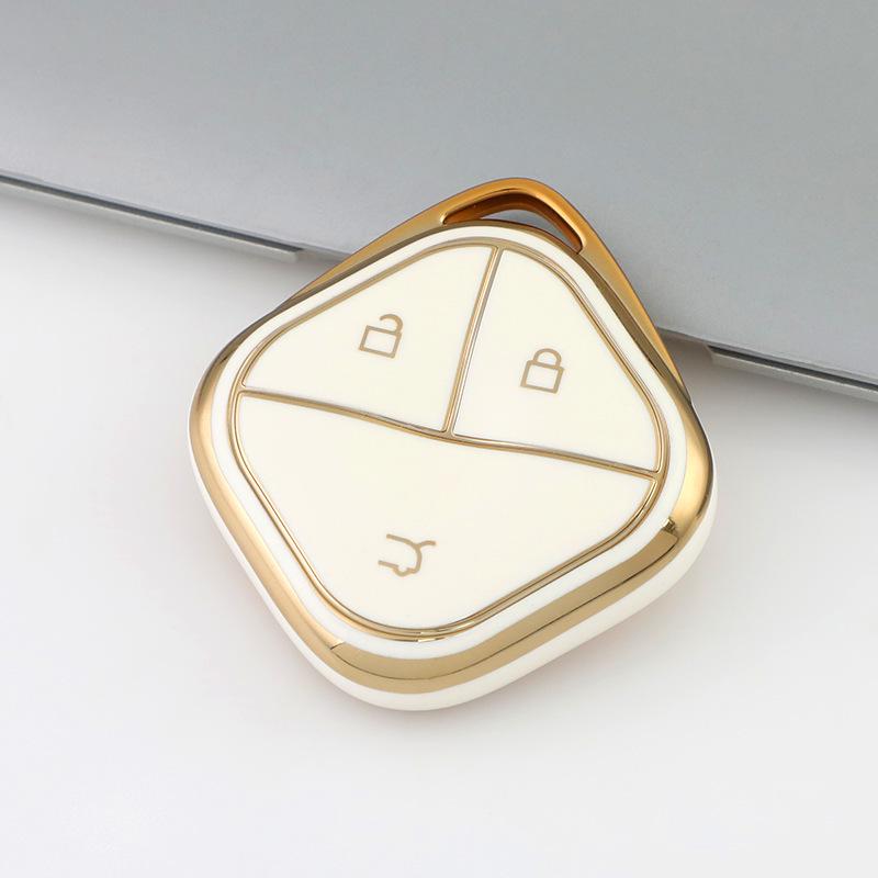2023 Wuling Bingo TPU Key Cover with Gold Edge, Soft Rubber, Sunny Sky Design, New Energy Vehicle Protective Shell.