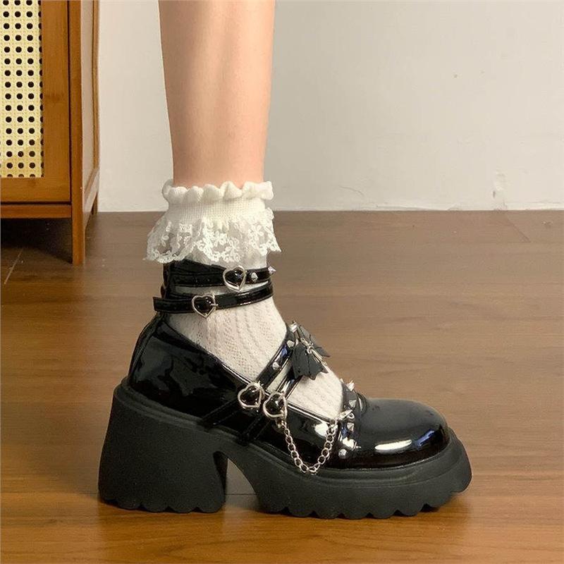 Second Dimensional Gothic Skinny Mary Jane Shoes Spring and Autumn New Fashion JK Girls Versatile Sweet Cool Style Single Shoes