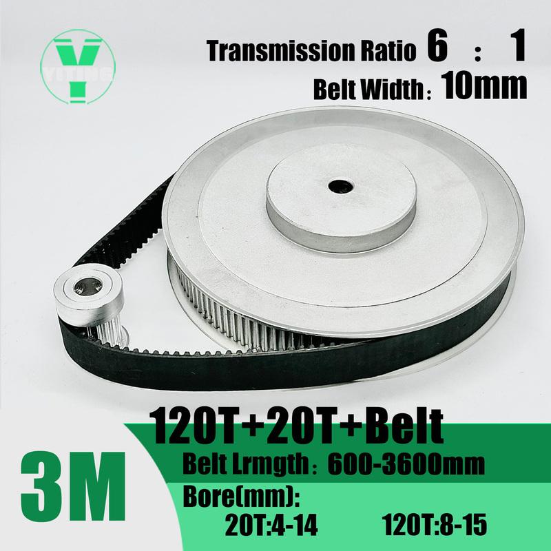 HTD3M Set 20 Diş 120 Diş Triger Kasnak Kayış Seti Kayış Genişliği 10mm Delik Çapı 4~15mm Redüksiyon 6:1 Yavaşlatma 3M Kasnak Kiti Senkron Tekerlek