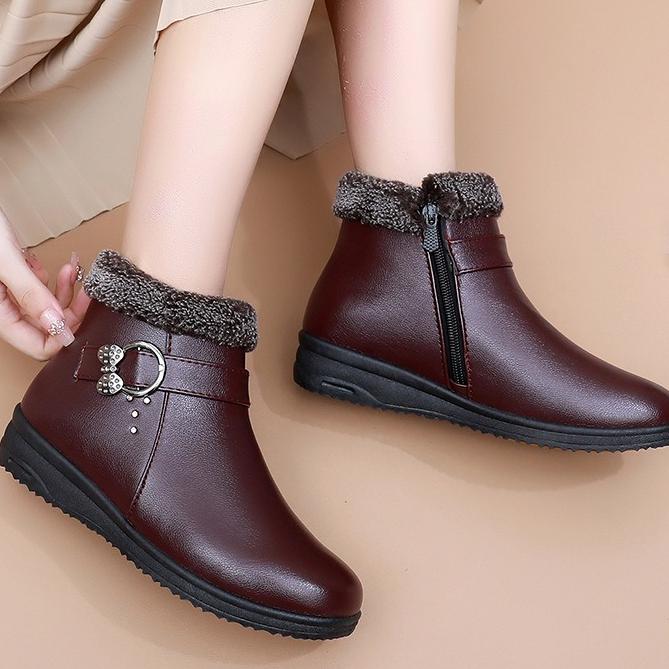 Middle-aged Snow Boots Women's Fashion Winter Warm Short Plush Lined Cotton Shoe