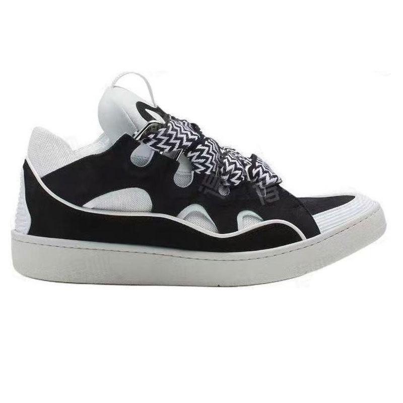Langfan Men's and Women's Leather Splicing Lace-up CURB Sports and Leisure Shoes Retro Board Shoes New Shoes