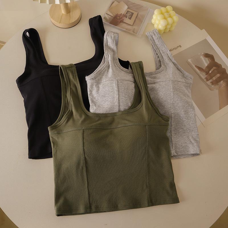 

Square Neck with Chest Pad Women s Suspender Vest Inside French Sweet Spice Girl Versatile Outside Beautiful Back Small Suspender Vest [with chest pad] 80-65kg