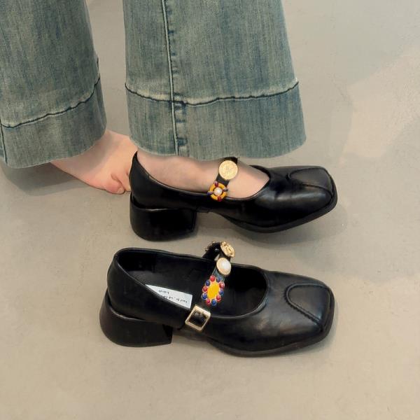 Fashion Soft Summer Shoes Ladies Women's Heels Female Footwear Square Toe 2025 New On Heels Dress Comfortable Mary Janes Spring Shoes On