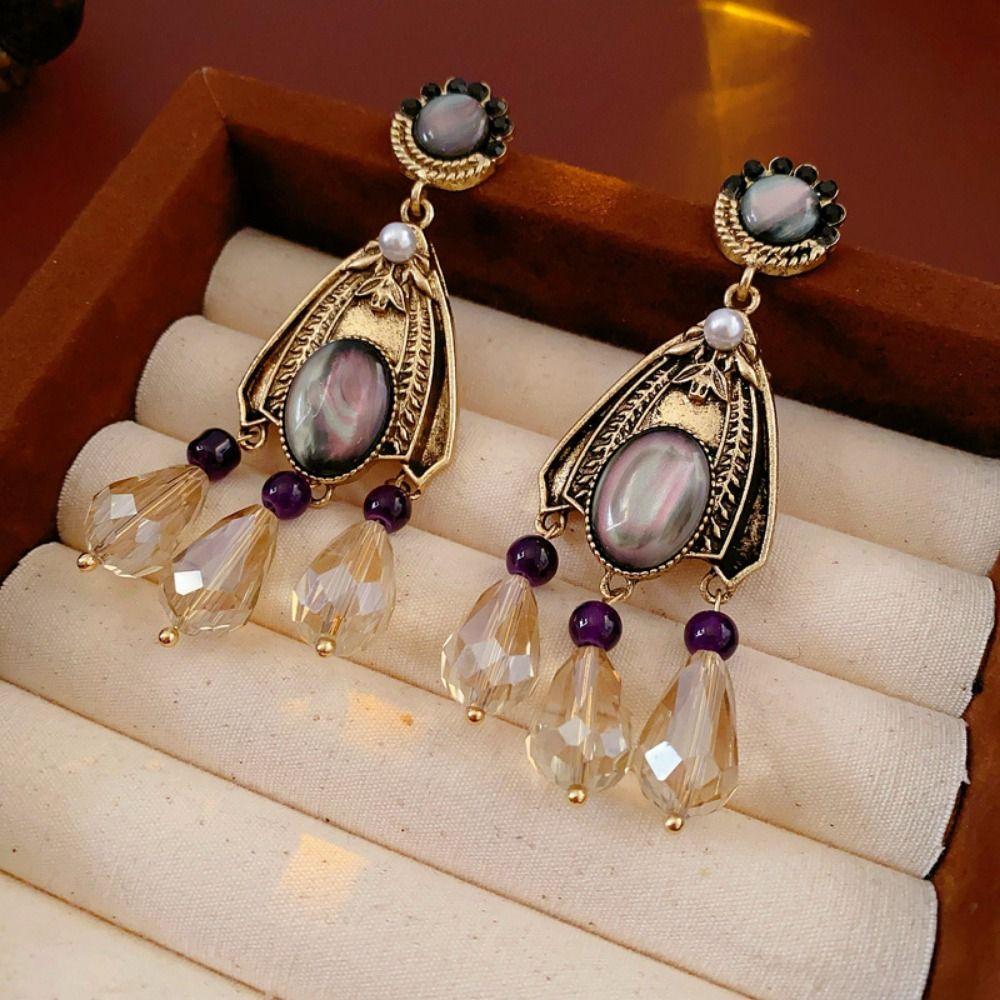 Inlaid Rhinestones Vintage Tassel Earrings Long Tassels Dangle Earrings  Jewelry Accessories