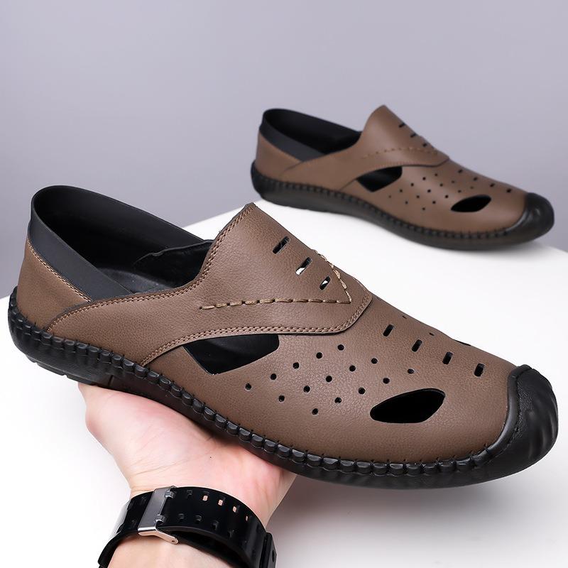 Baotou sandals men's new men's summer outdoor handmade hollow hole shoes one pedal casual beach shoes