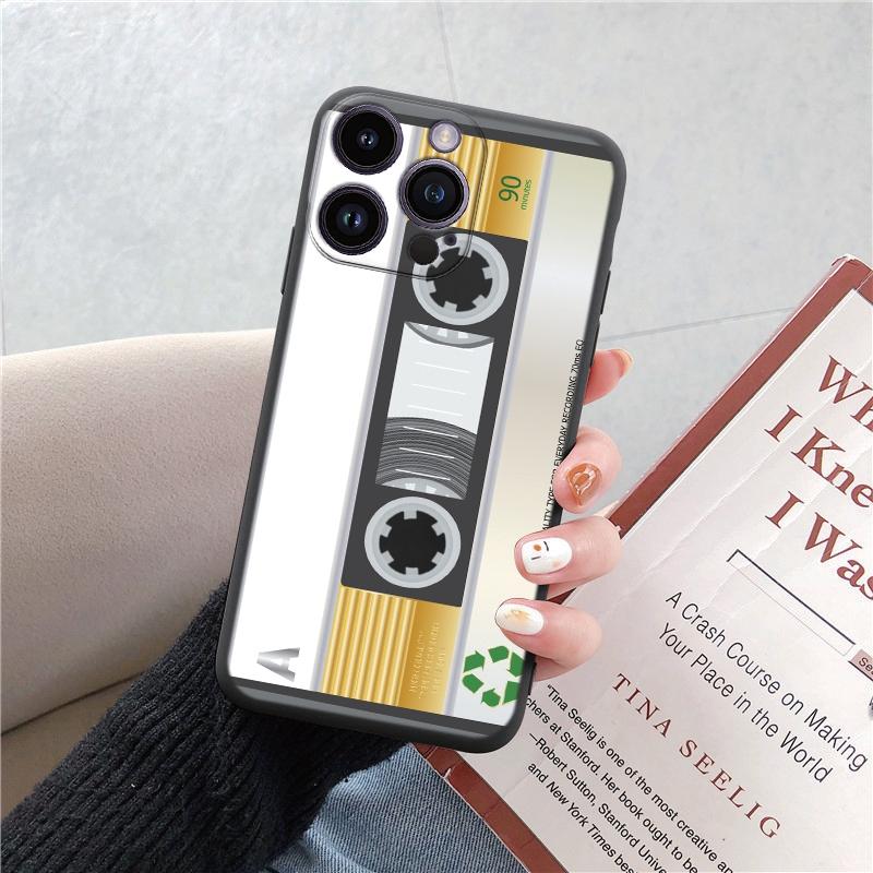 Módní, vtipná, měkká pouzdra na telefon s retro vzorem pro iPhone 15 Pro 6 14 XS 13 Max XR 12 Mini 7 Plus X SE 8 11 TPU nárazuvzdorný černý kryt