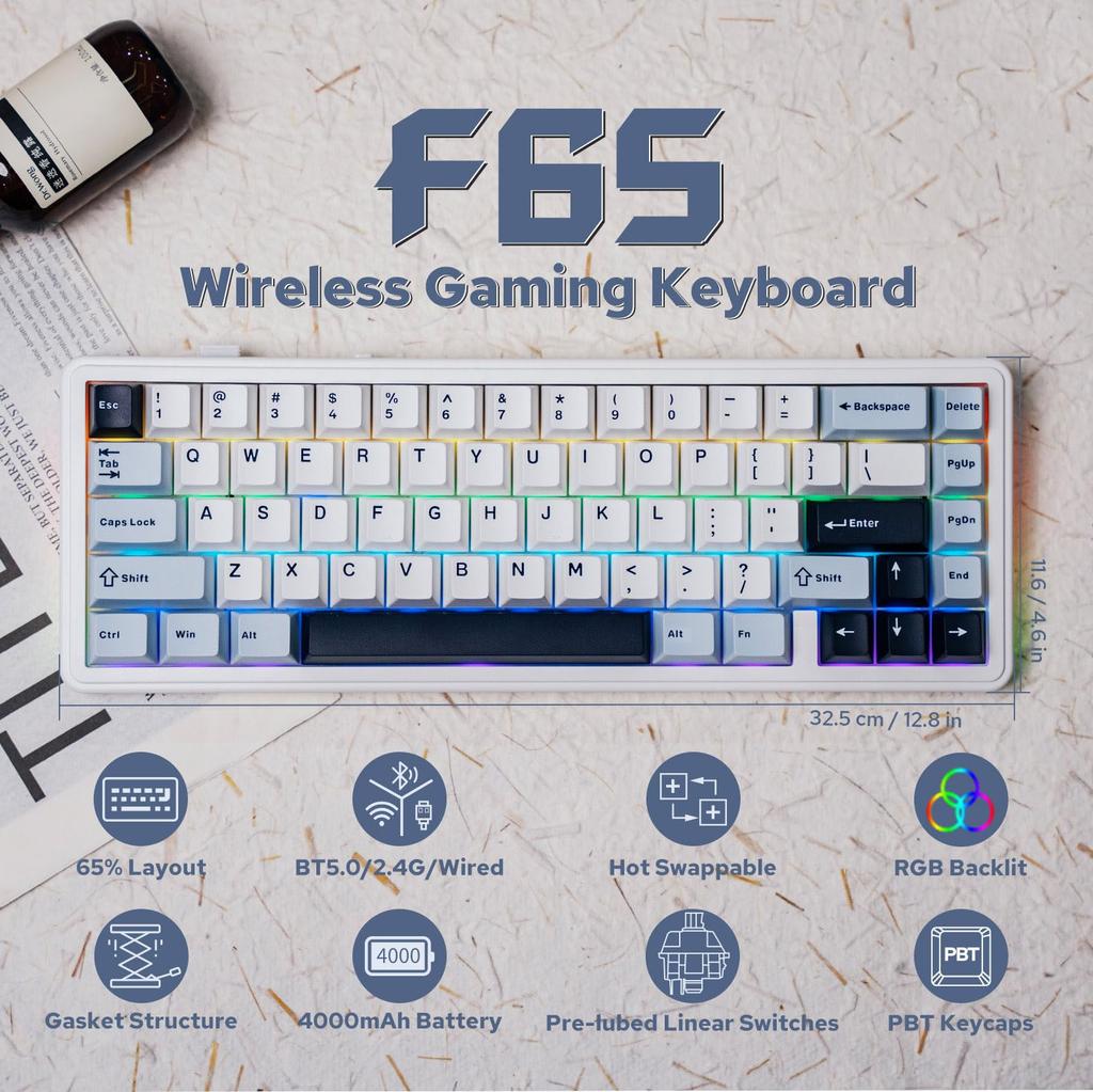 EPOMAKER x AULA F65 Wireless Mechanical Gasket Custom Gaming RGB Linear Technical Standards Certification Reaper 65% Keyboard, Hot-Swappable Keyboard,