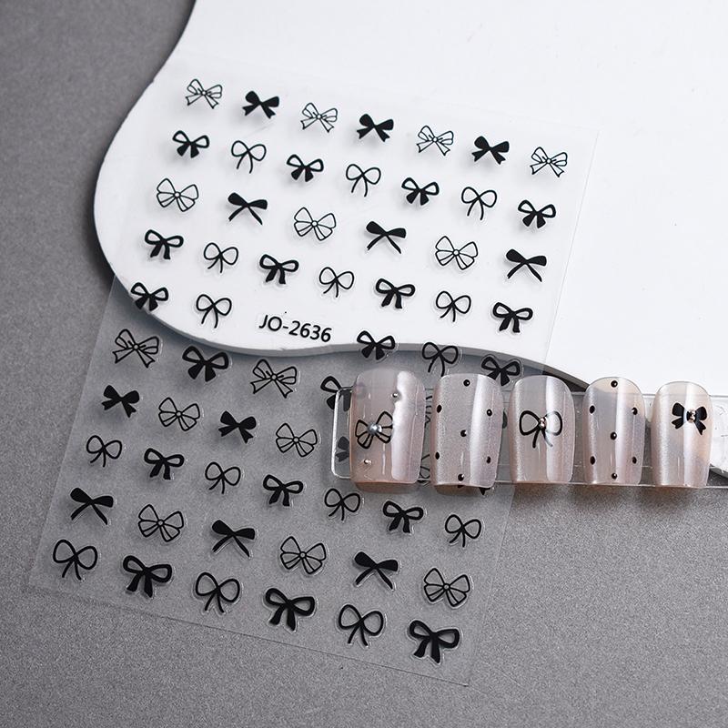 1Pcs 5D Sweet Bow Nail Sticker Kawaii Pink Black White Long Ribbon Bowknot Self Adhesive Nail Art Stickers Decoration Decals Diy