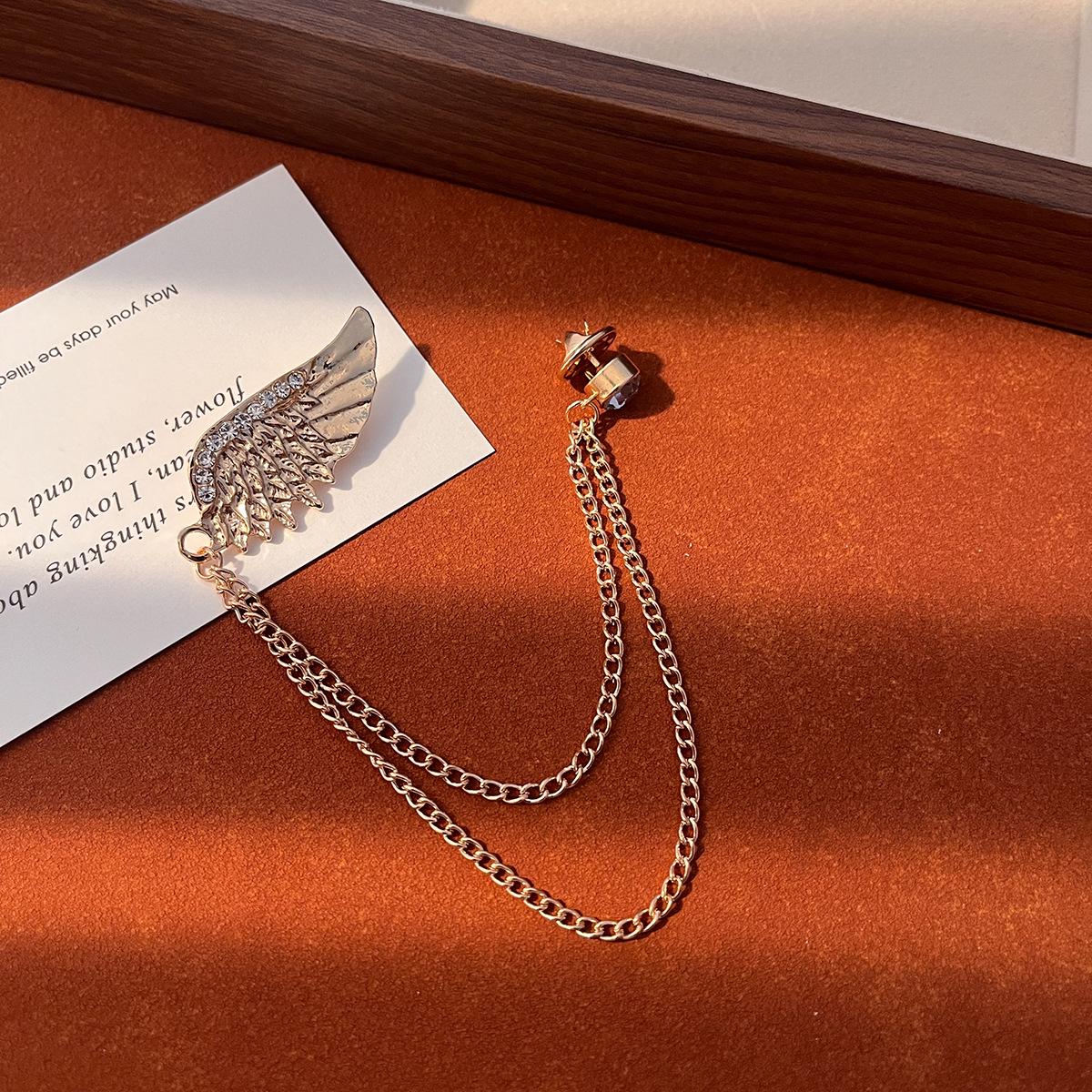 Korean Wing Brooch Lapel Pin with Rhinestones for Men & Women