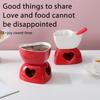 Romantic Heart-Shaped Ceramic Fondue Pot Set Red & White Dessert/Cheese Melting Versatile Chocolate Dipping Bowl For Ice Cream
