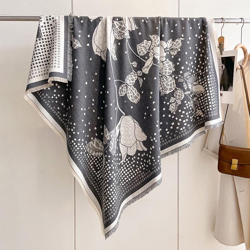 Fashion Printed Imitation Cashmere Warm And Cold Student Dual-Purpose Shawl Age-Reducing Scarf Women